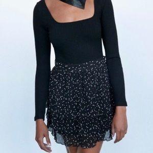Zara black and white polka dot skort skirt NWT